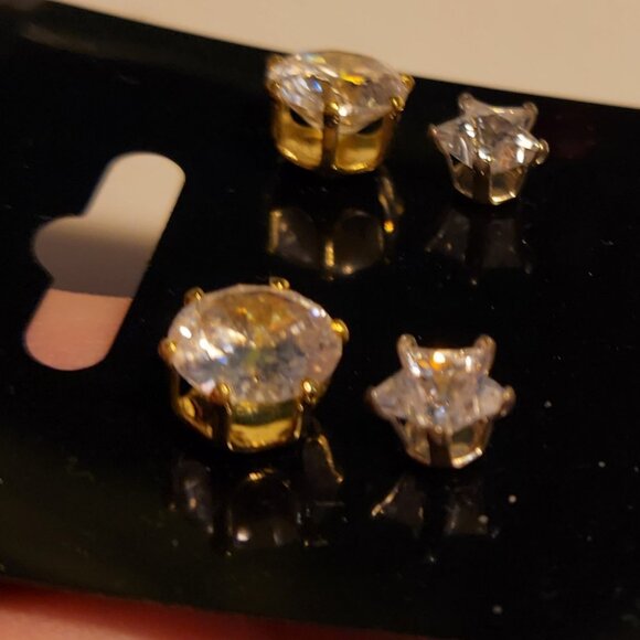 Two Pairs of Cubic Zarconia Stud Earrings - Large Round Circles & Small Stars - Picture 2 of 3